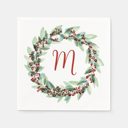 Watercolor Wreath Christmas Napkins Serviette (Vorderseite)