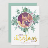 Watercolor Wreath Foto Gold Frohe Weihnachten (Vorne/Hinten)