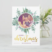Watercolor Wreath Foto Gold Frohe Weihnachten (Stehend Vorderseite)
