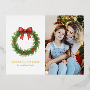 Watercolor Wreath Foto Modernes Weihnachtsfest Folien Feiertagspostkarte
