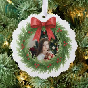 Watercolor Wreath Foto Modernes Weihnachtsfest Ornament Karte