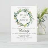 Watercolor Wreath Garden Wedding Einladung (Stehend Vorderseite)