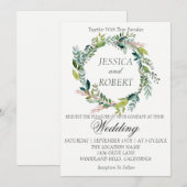 Watercolor Wreath Garden Wedding Einladung (Vorne/Hinten)
