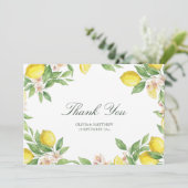 Watercolor Wreath Mediterranean Citrus Wedding Dankeskarte (Stehend Vorderseite)