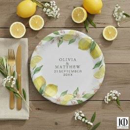 Watercolor Wreath Mediterranean Citrus Wedding Pappteller