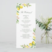 Watercolor Wreath Mediterranean Citrus Wedding Programm (Stehend Vorderseite)