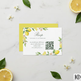 Watercolor Wreath Mediterranean Citrus Wedding RSVP Karte