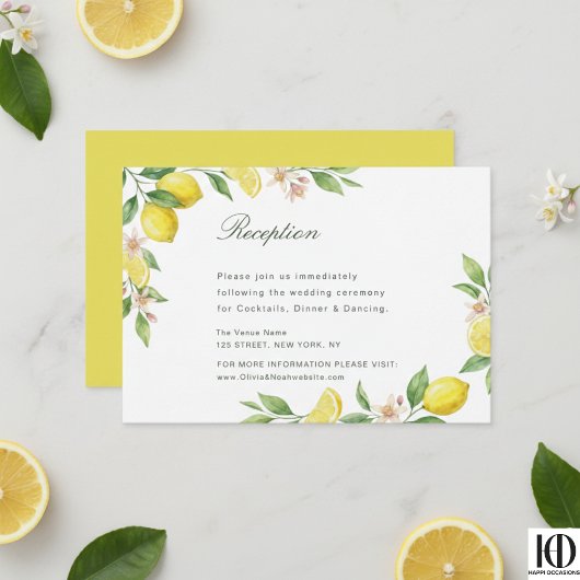 Watercolor Wreath Mediterranean Citrus Wedding RSVP Karte