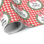 Watercolor Wreath mit Red Bow Christmas Wrapping Geschenkpapier (Rolleneckpunkt)