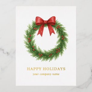 Watercolor Wreath Modern Business Christmas Folien Feiertagspostkarte