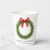 Watercolor Wreath Moderne Weihnachten Pappbecher (Rückseite)
