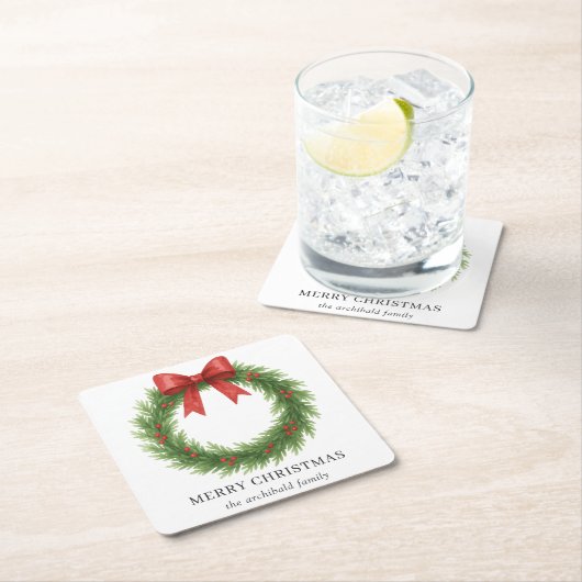 Watercolor Wreath Moderne Weihnachten Rechteckiger Pappuntersetzer (Vor Ort)