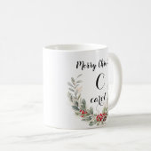 Watercolor Wreath Monogram und Skript Weihnachten Kaffeetasse (VorderseiteRechts)