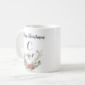 Watercolor Wreath Monogram und Skript Weihnachten Kaffeetasse (Vorderseite Links)