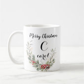 Watercolor Wreath Monogram und Skript Weihnachten Kaffeetasse (Links)