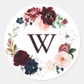 Watercolor Wreath Monogram Wedding Umschlag Aufkle Runder Aufkleber (Vorderseite)