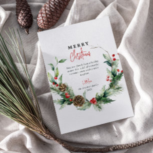 Watercolor Wreath Red Berries Frohe Weihnachten