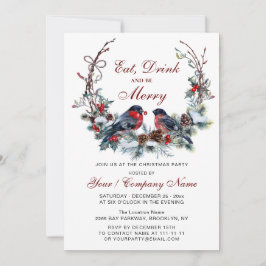 Watercolor Wreath & Red Birds Weihnachts-Party Einladung