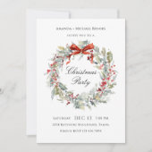 Watercolor Wreath Red Bow Christmas Party Einladung (Vorderseite)