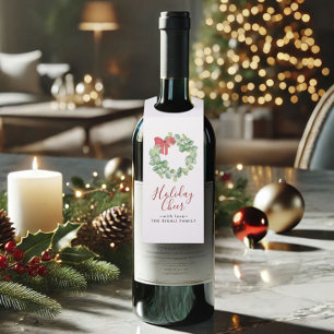 Watercolor Wreath & Red Bow Flaschenanhänger