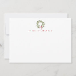 Watercolor Wreath & Red Bow Holiday Mitteilungskarte