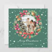 Watercolor Wreath Stars Grünes Foto Weihnachten (Vorderseite)