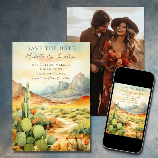 Watercolor Wüste Cactus Foto Wedding Save The Date