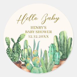Watercolor Wüste Cactus Garden Baby Shower Runder Aufkleber