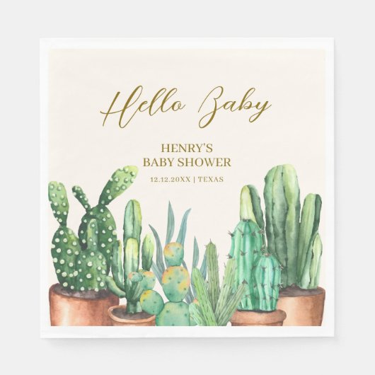 Watercolor Wüste Cactus Garden Baby Shower Serviette (Vorderseite)