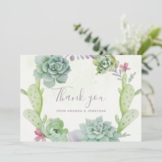 Watercolor Wüste Cactus succulents Wedding Danke (Stehend Vorderseite)