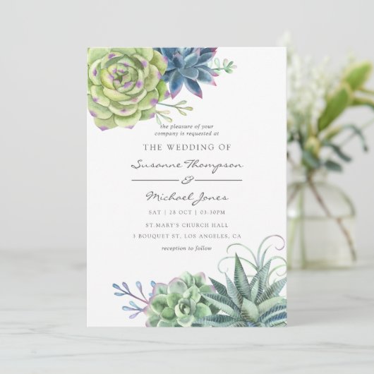 Watercolor Wüste Cactus succulents Wedding Einladung (Stehend Vorderseite)