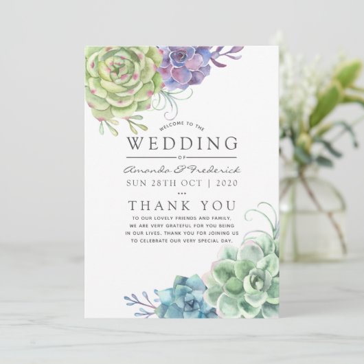 Watercolor Wüste Cactus succulents Wedding Programm (Stehend Vorderseite)