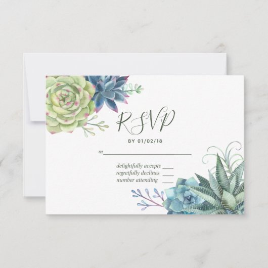 Watercolor Wüste Cactus succulents Wedding RSVP (Vorderseite)