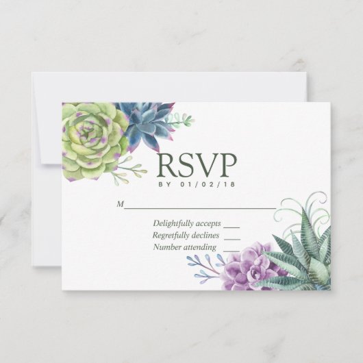 Watercolor Wüste Cactus succulents Wedding RSVP Karte (Vorderseite)