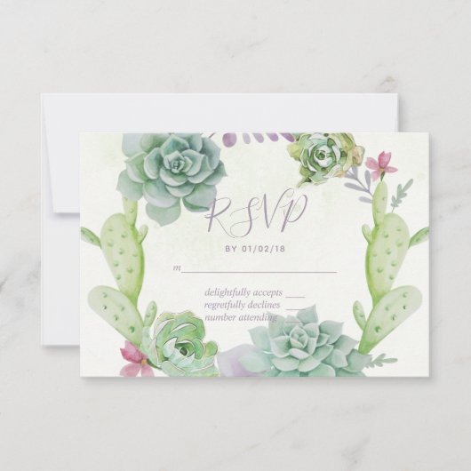 Watercolor Wüste Cactus succulents Wedding RSVP Karte (Vorderseite)