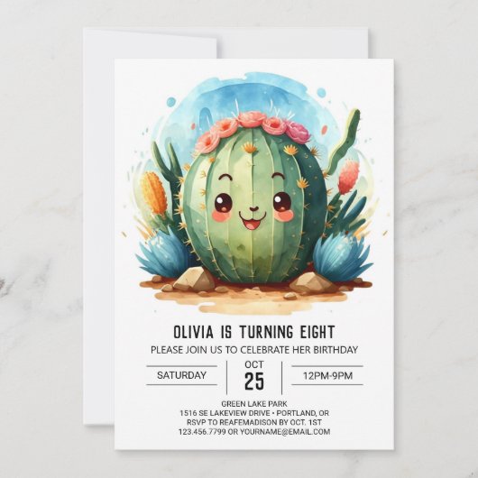 Watercolor Wüste Chic Cactus Boy Birthday Einladung (Vorderseite)
