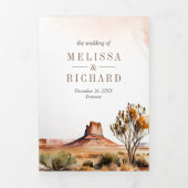 Watercolor Wüste Mountain Cactus QR Code Wedding Dreifach Gefaltete Einladung (Cover)