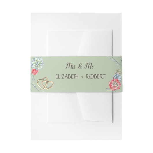 Watercolor Wüste Red Succulents Gold Hearts Einladungsbanderole (Vorderseite Beispiel)