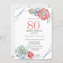 Watercolor Wüste Rote Sukkulente 80. Geburtstag