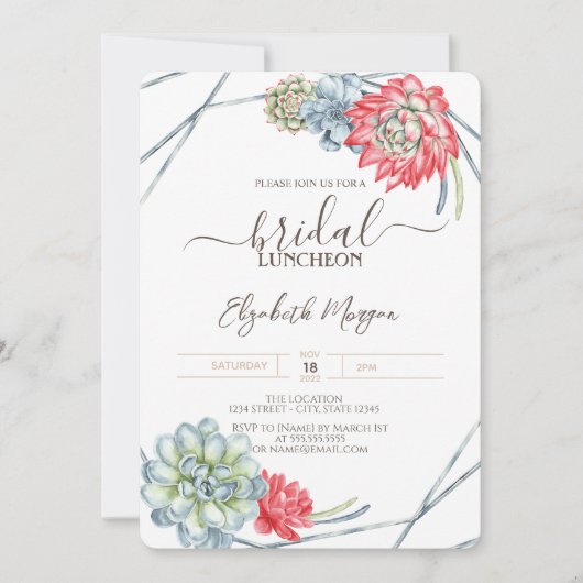 Watercolor Wüste Succulents Bridal Luncheon Einladung (Vorderseite)