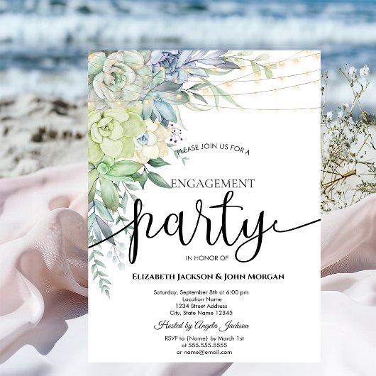 Watercolor Wüste Sukkulents Dots Verlobung Einladung