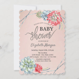 Watercolor-Wüsten-Rot-Sukkulenten-Baby-Party Einladung