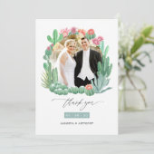 Watercolor Wüstensukkulente Hochzeitsfotocollage Dankeskarte (Stehend Vorderseite)