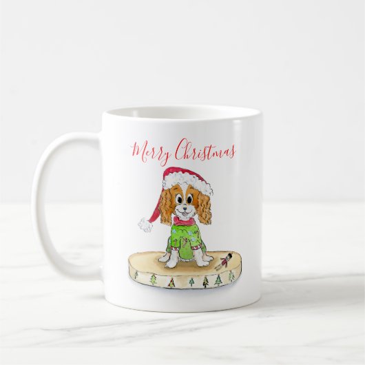 Watercolor Xmas Cavalier King Charles Spaniel Kaffeetasse (Links)