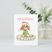 Watercolor Xmas Cavalier King Charles Spaniel Postkarte (Stehend Vorderseite)
