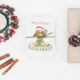 Watercolor Xmas Cavalier King Charles Spaniel Postkarte