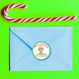 Watercolor Xmas Cavalier King Charles Spaniel Runder Aufkleber