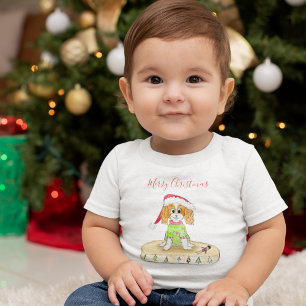 Watercolor Xmas Cavalier King Charles Spaniel T-S Kleinkind T-shirt