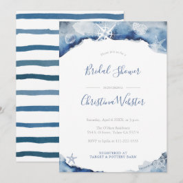 Watercolor Yachting Indigo Grau Brautparty Einladung