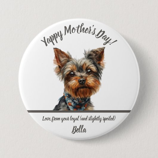 Watercolor Yappy Yorkie Mother Day Button (Vorderseite)